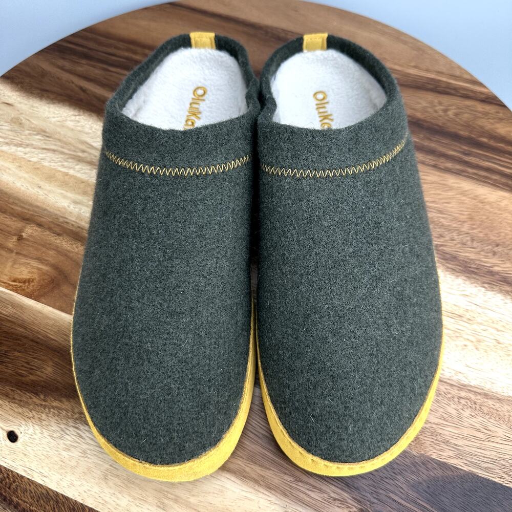 Olukai Hamani Hulu Men's 11 Real Sheep Fur Wool Mule Slippers Green Warm Slip-On - Picture 2 of 7